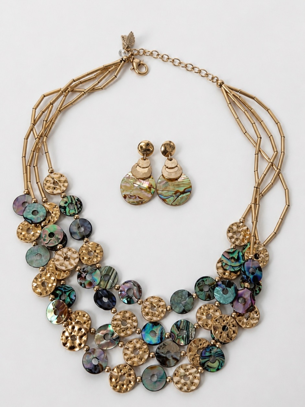Gold-Tone Multicolor Disc Statement Necklace and Earrings Set